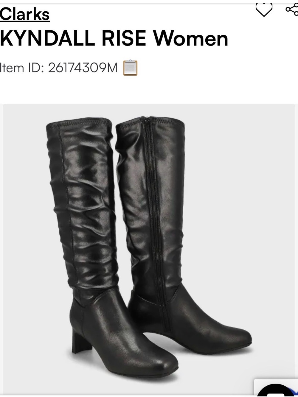 Clarks Black Ruched Knee-High Block Heel Boots, size7